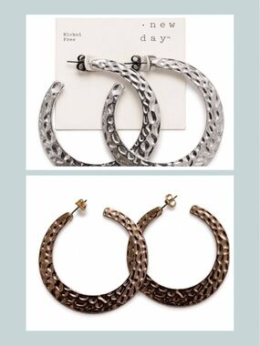 a new day Hammered Hoop Earrings in Silver and Gold Tones 2 pairs